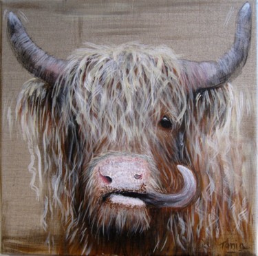 Painting titled "Highland cow" by Tania Ohse, Original Artwork, Acrylic