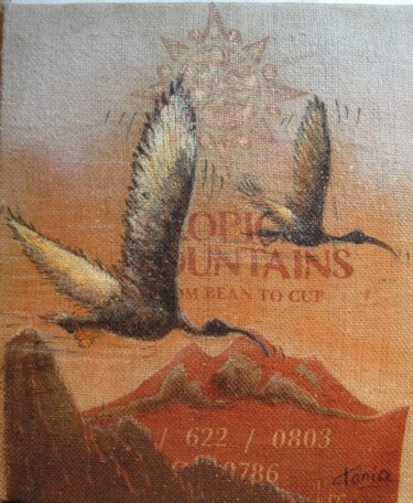 Painting titled "Ibis en vol" by Tania Ohse, Original Artwork, Acrylic