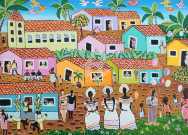 Pintura intitulada "Brilho na Favela" por Tania Azevedo, Obras de arte originais, Óleo