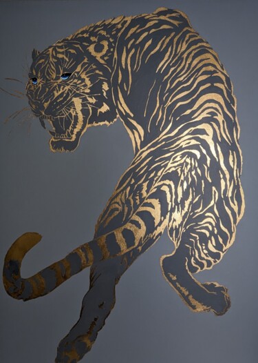 Painting titled "Gold Tiger" by Tania G, Original Artwork, Acrylic