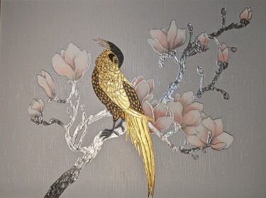 Painting titled "Faisan dans magnolia" by Tania G, Original Artwork, Acrylic