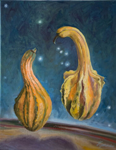 Painting titled "talkative pumpkins" by Tania Kyriakidou, Original Artwork, Oil