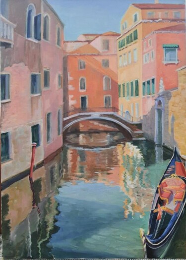 Painting titled "Everlasting Venice" by Tania Kyriakidou, Original Artwork, Oil Mounted on Wood Stretcher frame