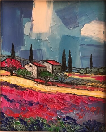 Schilderij getiteld "Provence" door Tania Manesenkow, Origineel Kunstwerk, Olie Gemonteerd op Frame voor houten brancard