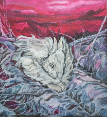 Schilderij getiteld "Зимний заяц(тёмный)" door Tania Timakova, Origineel Kunstwerk, Acryl