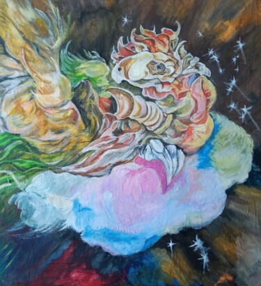 Картина под названием "Космический петух" - Tania Timakova, Подлинное произведение искусства, Акрил