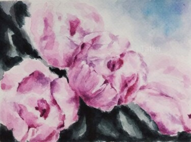 Painting titled "Fluffy tulips" by Tania Vinichenko, Original Artwork, Watercolor