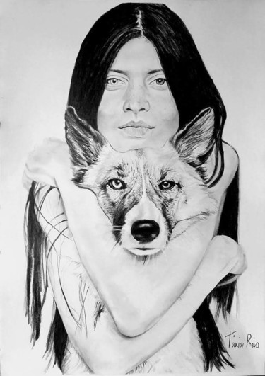 Desenho intitulada "Wolf and I.jpg" por Tânia Reiss, Obras de arte originais, Grafite