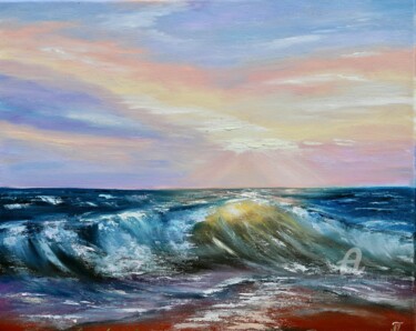 Painting titled "Beautiful sea - ori…" by Tanja Frost, Original Artwork, Oil Mounted on Wood Stretcher frame