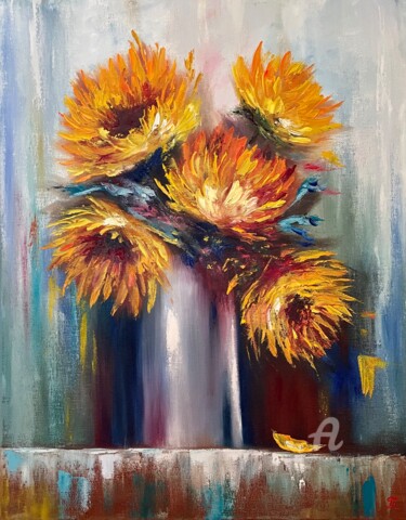 Картина под названием "Gift from the sun -…" - Tanja Frost, Подлинное произведение искусства, Масло Установлен на Деревянная…