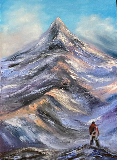 Картина под названием "Top - new mountains…" - Tanja Frost, Подлинное произведение искусства, Масло Установлен на Деревянная…