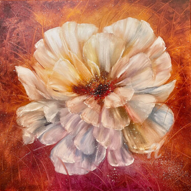 Painting titled "Flower Sun in the h…" by Tanja Frost, Original Artwork, Oil Mounted on Wood Stretcher frame