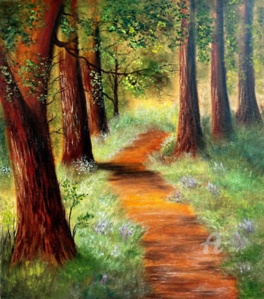 Painting titled "On the way - forest…" by Tanja Frost, Original Artwork, Oil