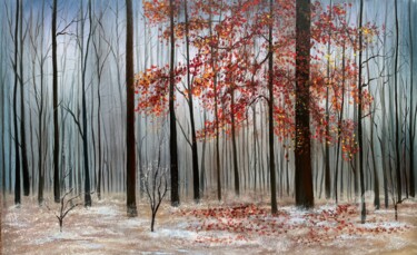 Painting titled "Magic forest air -…" by Tanja Frost, Original Artwork, Oil Mounted on Wood Stretcher frame