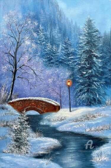 Painting titled "Beautiful evening -…" by Tanja Frost, Original Artwork, Oil Mounted on Wood Stretcher frame