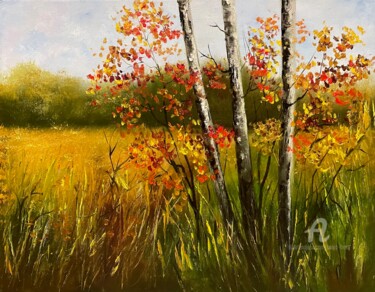 Painting titled "Colorful autumn for…" by Tanja Frost, Original Artwork, Oil Mounted on Wood Stretcher frame