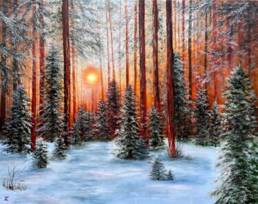 Painting titled "Magic sunset in the…" by Tanja Frost, Original Artwork, Oil Mounted on Wood Stretcher frame