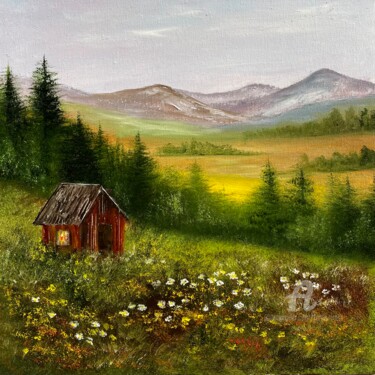 Painting titled "Spring landscape" by Tanja Frost, Original Artwork, Oil Mounted on Wood Stretcher frame