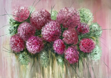 Painting titled "Hydrangea air kiss" by Tanja Frost, Original Artwork, Oil Mounted on Wood Stretcher frame