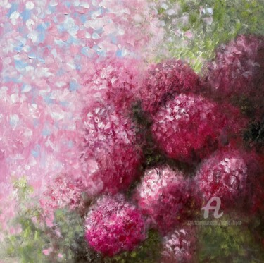 Painting titled "Hydrangeas dream" by Tanja Frost, Original Artwork, Oil Mounted on Wood Stretcher frame