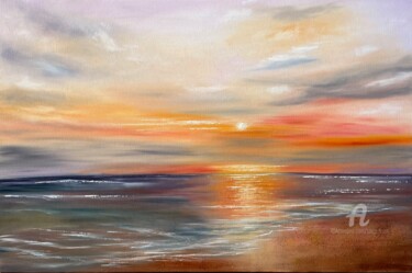 Painting titled "Morning at Sea - se…" by Tanja Frost, Original Artwork, Oil Mounted on Wood Stretcher frame