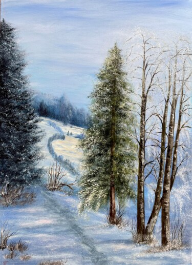 Картина под названием "Snowy winter" - Tanja Frost, Подлинное произведение искусства, Масло Установлен на Деревянная рама дл…