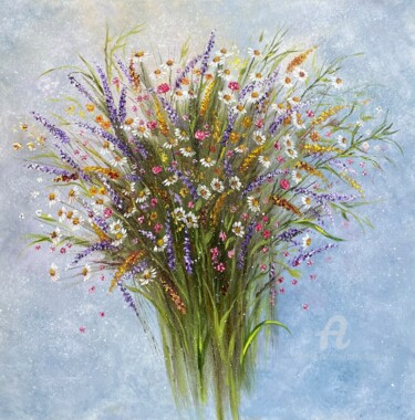 Painting titled "Beautiful flowers g…" by Tanja Frost, Original Artwork, Oil Mounted on Wood Stretcher frame