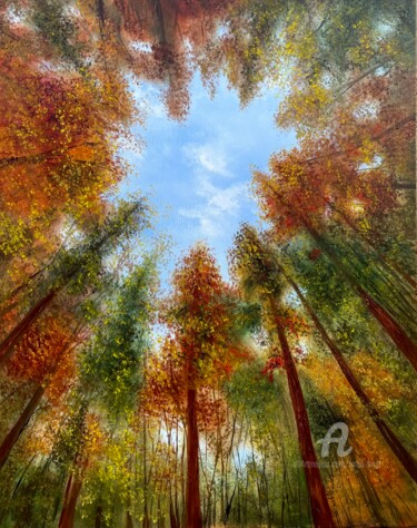 Painting titled "The Flight - autumn…" by Tanja Frost, Original Artwork, Oil Mounted on Wood Stretcher frame