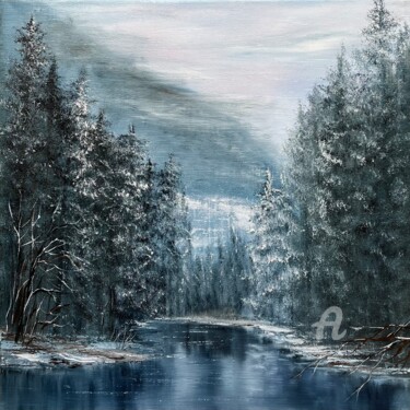 Painting titled "Winters Elegance" by Tanja Frost, Original Artwork, Oil Mounted on Wood Stretcher frame