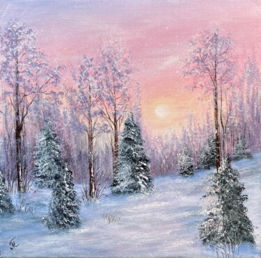 Painting titled "Winter Serenity: A…" by Tanja Frost, Original Artwork, Oil Mounted on Wood Stretcher frame