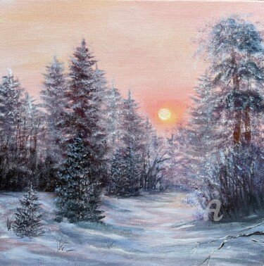 Painting titled "Frost and Silence" by Tanja Frost, Original Artwork, Oil Mounted on Wood Stretcher frame