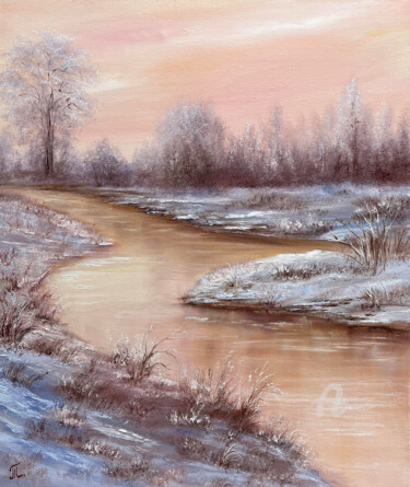 Painting titled "Frosty Morning by t…" by Tanja Frost, Original Artwork, Oil Mounted on Wood Stretcher frame
