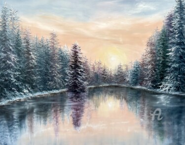 Painting titled "Crystal Whispers" by Tanja Frost, Original Artwork, Oil Mounted on Wood Stretcher frame