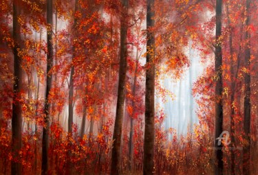 Painting titled "Waltz of Autumn: Em…" by Tanja Frost, Original Artwork, Oil Mounted on Wood Stretcher frame