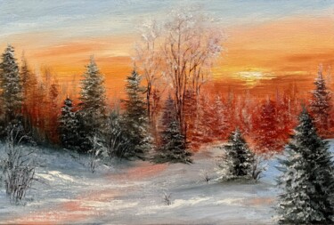 Painting titled "Enchanting Winter S…" by Tanja Frost, Original Artwork, Oil Mounted on Wood Stretcher frame