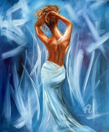 Painting titled "Elegance in White:…" by Tanja Frost, Original Artwork, Oil Mounted on Wood Stretcher frame