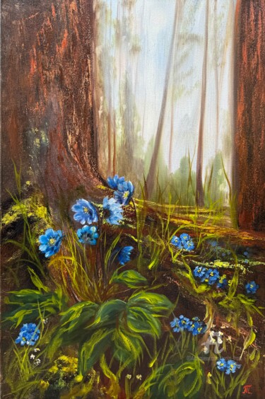 Peinture intitulée "Blue Forest Flowers" par Tanja Frost, Œuvre d'art originale, Huile