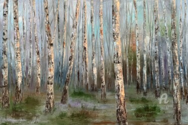Peinture intitulée "Birch Waltz: Betwee…" par Tanja Frost, Œuvre d'art originale, Huile