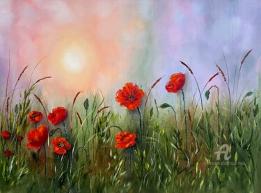 Painting titled "Red poppies -gift o…" by Tanja Frost, Original Artwork, Oil