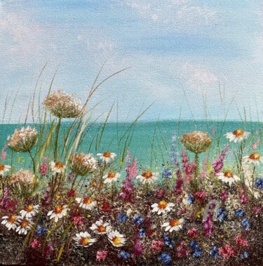 Painting titled "Seaside and meadow…" by Tanja Frost, Original Artwork, Oil Mounted on Wood Stretcher frame