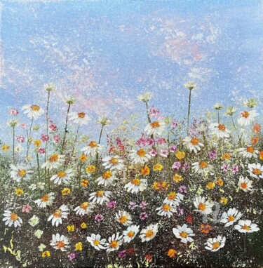 Painting titled "Best meadow flowers" by Tanja Frost, Original Artwork, Oil Mounted on Wood Stretcher frame