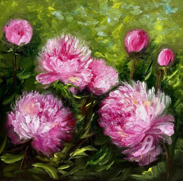 Peinture intitulée "Floral gift - pink…" par Tanja Frost, Œuvre d'art originale, Huile