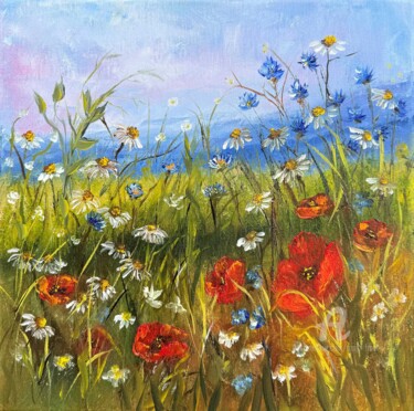 Painting titled "Poppies and Wildflo…" by Tanja Frost, Original Artwork, Oil