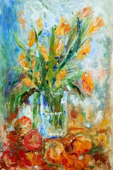 Painting titled "Тюльпаны." by Tatiana Larina, Original Artwork, Oil
