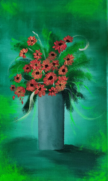 Картина под названием "Orange Blumen" - Tanlenzt, Подлинное произведение искусства, Акрил