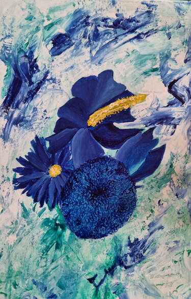 Malerei mit dem Titel "Blaue Blumen" von Tanlenzt, Original-Kunstwerk, Acryl