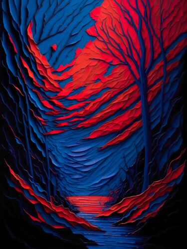 Digitale Kunst mit dem Titel "Blue Landscape" von Tanlenzt, Original-Kunstwerk, KI-generiertes Bild