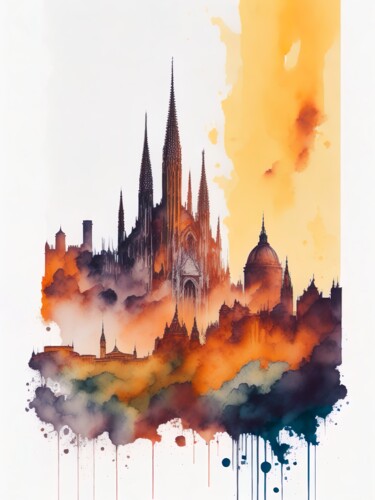 Digital Arts titled "Barcelona Watercolo…" by Tanlenzt, Original Artwork, AI generated image