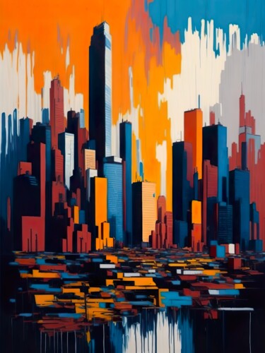 Digitale Kunst getiteld "Abstract City" door Tanlenzt, Origineel Kunstwerk, AI gegenereerde afbeelding