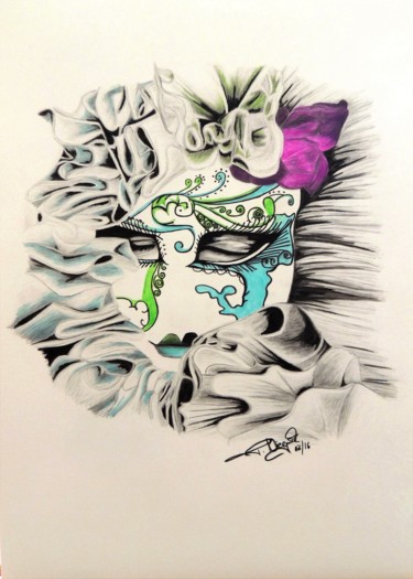 Drawing titled "maske" by Tanja Niegsch, Original Artwork, Watercolor